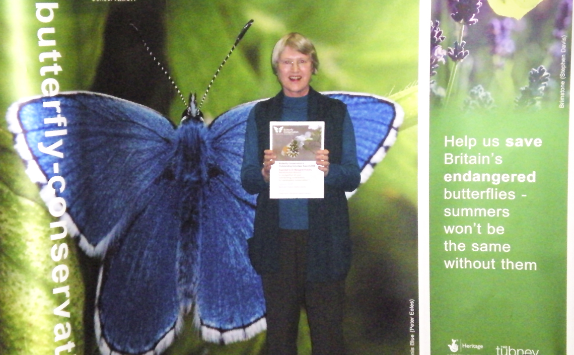 Margaret Vickery awarded Outstanding Volunteer Award by Butterfly Conservation.