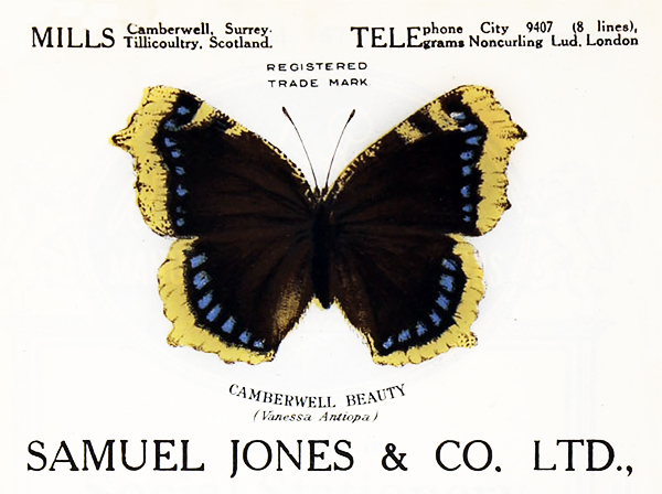 In 1912, paper merchants Samuel Jones adopted the Camberwell beauty butterfly as their logo
